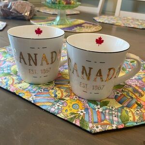 Canada Gold Lettering White Ceramic Mug - Set of 2